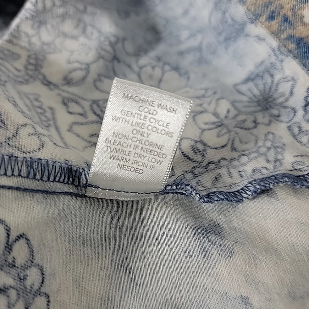 CJ Banks Women's Tan White Blue Balck Button Up Denim Jacket, 1X - Picture 10 of 10
